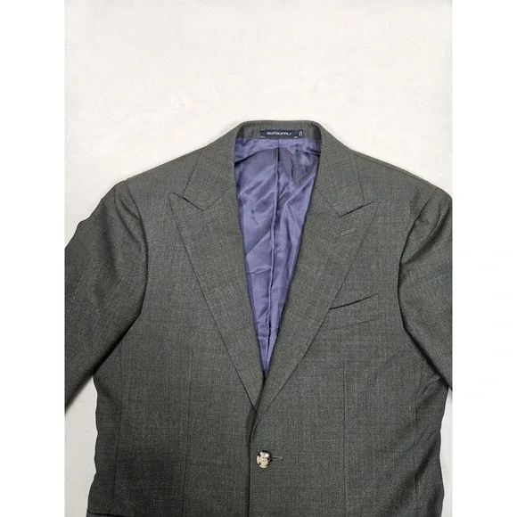 Suitsupply Havana Peak Lapel Gray Wool Blazer Mens Size 48 Vitale Barbaris